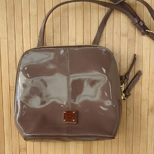 Dooney & Bourke Trixie Brown Oyster Patent Leather Adjustable Crossbody Bag